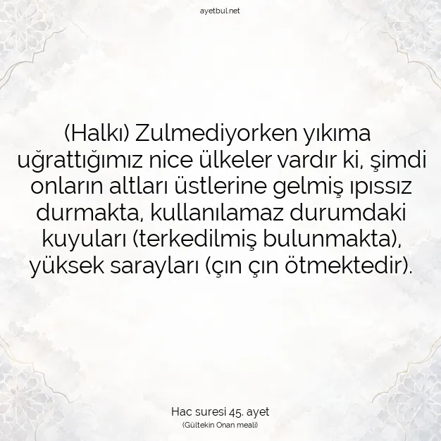 Ayetbul | Kuran Mealleri | Quran | Hac suresi 45. ayet