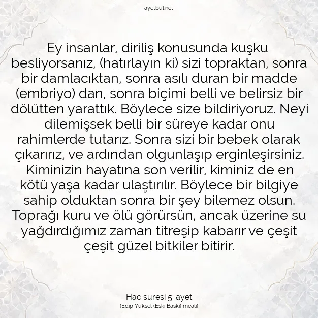 Ayetbul | Kuran Mealleri | Quran | Hac suresi 5. ayet