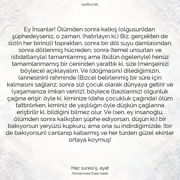 Ayetbul | Kuran Mealleri | Quran | Hac suresi 5. ayet