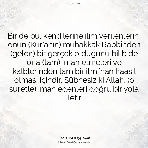 Ayetbul | Kuran Mealleri | Quran | Hac suresi 54. ayet