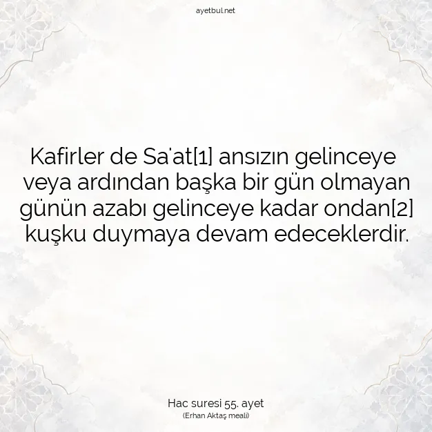 Ayetbul | Kuran Mealleri | Quran | Hac suresi 55. ayet