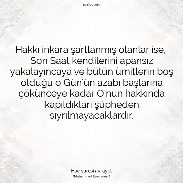 Ayetbul | Kuran Mealleri | Quran | Hac suresi 55. ayet