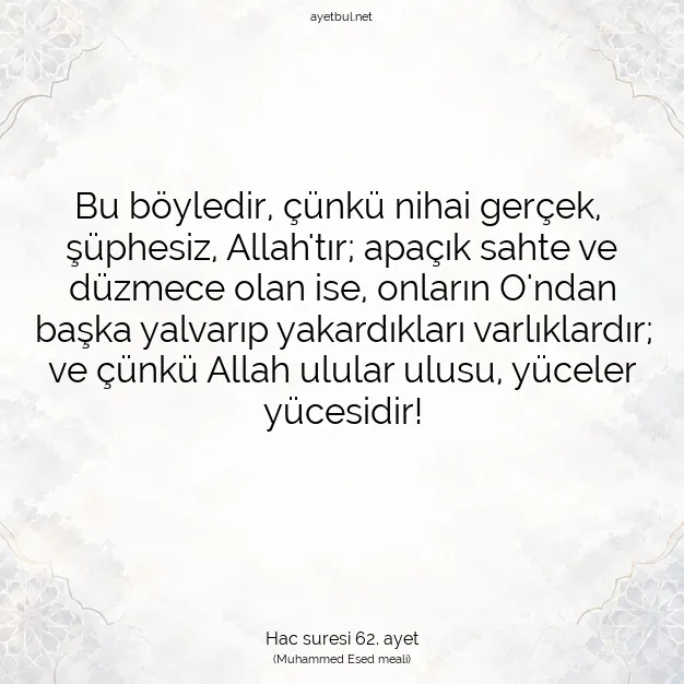 Ayetbul | Kuran Mealleri | Quran | Hac suresi 62. ayet