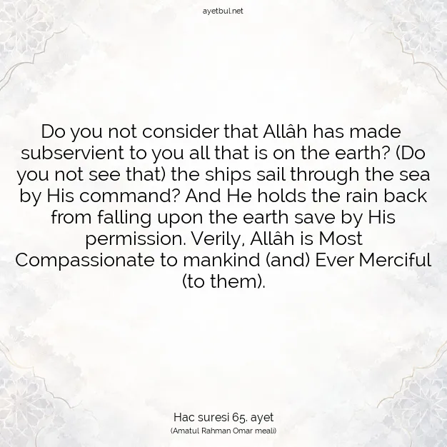 Ayetbul | Kuran Mealleri | Quran | Hac suresi 65. ayet