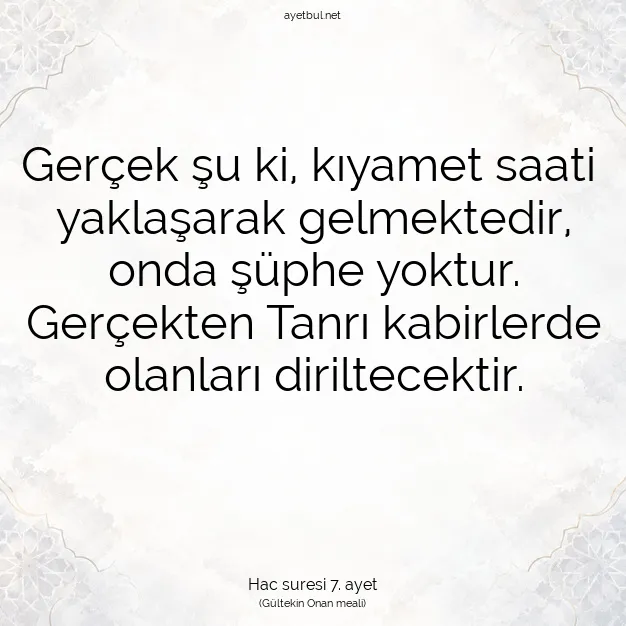 Ayetbul | Kuran Mealleri | Quran | Hac suresi 7. ayet