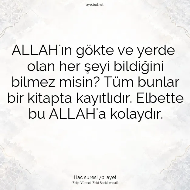 Ayetbul | Kuran Mealleri | Quran | Hac suresi 70. ayet