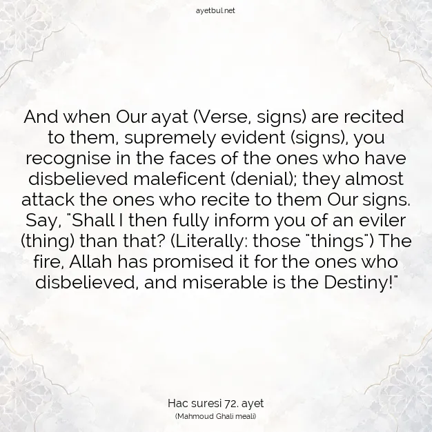 Ayetbul | Kuran Mealleri | Quran | Hac suresi 72. ayet