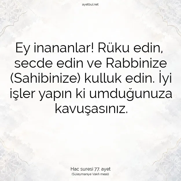 Ayetbul | Kuran Mealleri | Quran | Hac suresi 77. ayet