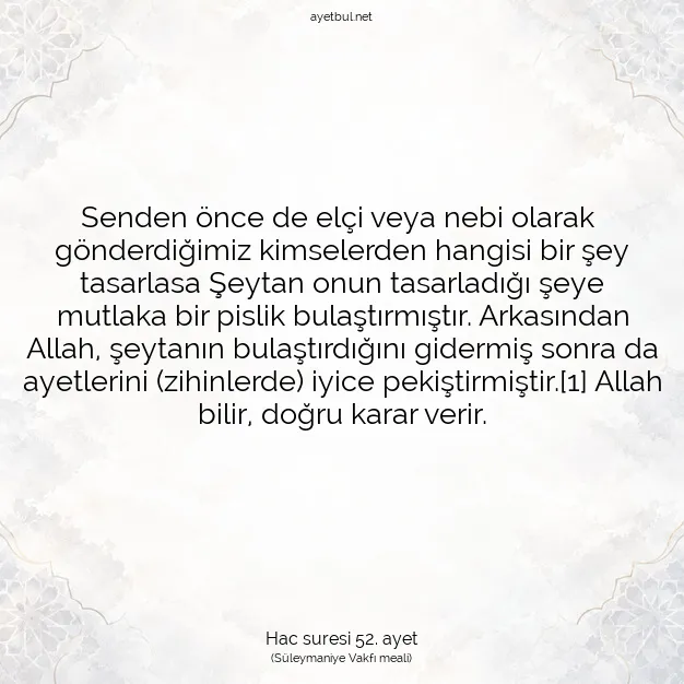 Ayetbul | Kuran Mealleri | Quran | Hac suresi 52. ayet