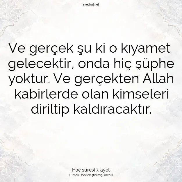 Ayetbul | Kuran Mealleri | Quran | Hac suresi 7. ayet