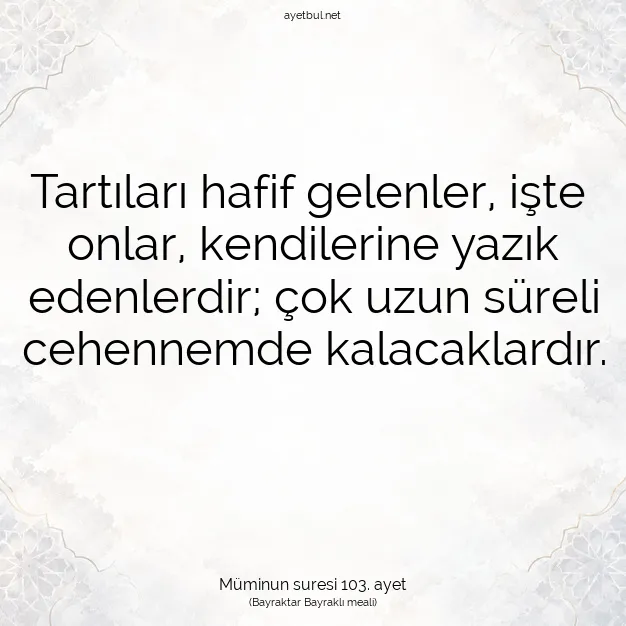 Ayetbul | Kuran Mealleri | Quran | Müminun suresi 103. ayet