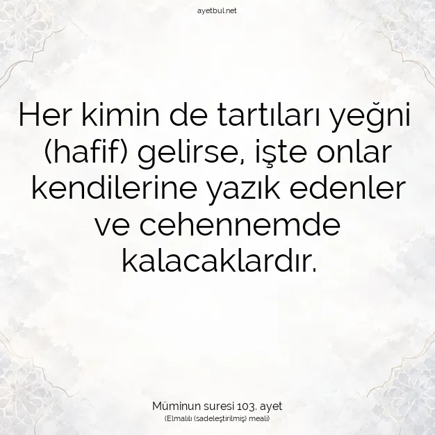 Ayetbul | Kuran Mealleri | Quran | Müminun suresi 103. ayet