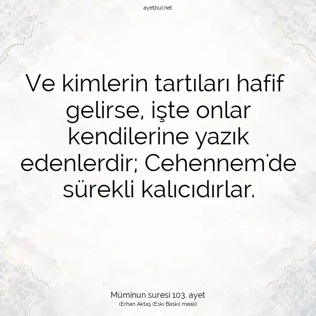Ayetbul | Kuran Mealleri | Quran | Müminun suresi 103. ayet