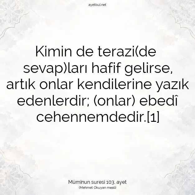 Ayetbul | Kuran Mealleri | Quran | Müminun suresi 103. ayet