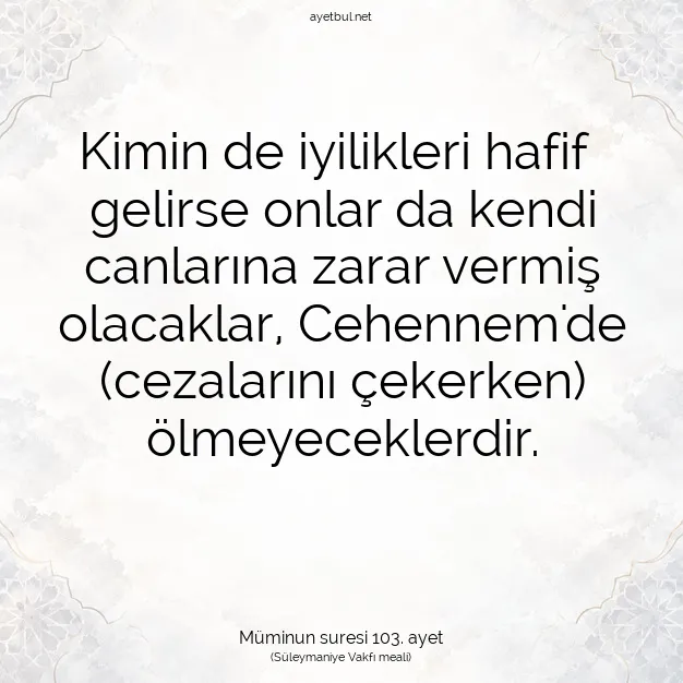 Ayetbul | Kuran Mealleri | Quran | Müminun suresi 103. ayet
