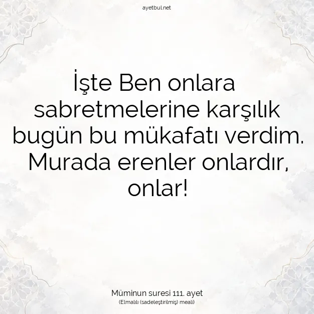 Ayetbul | Kuran Mealleri | Quran | Müminun suresi 111. ayet