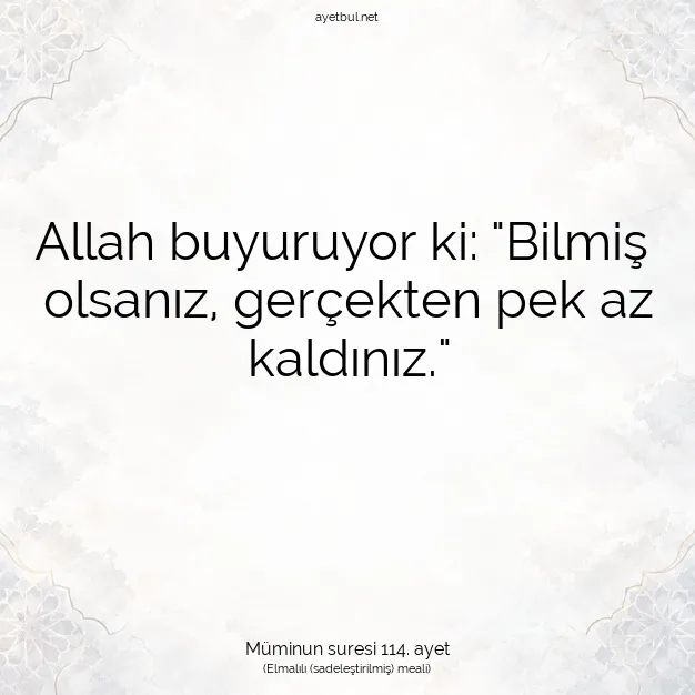 Ayetbul | Kuran Mealleri | Quran | Müminun suresi 114. ayet
