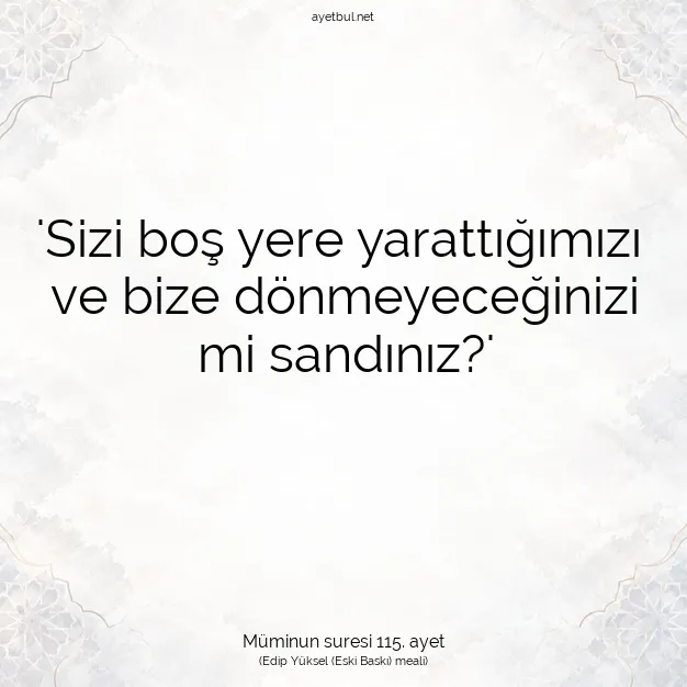 Ayetbul | Kuran Mealleri | Quran | Müminun suresi 115. ayet
