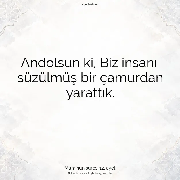 Ayetbul | Kuran Mealleri | Quran | Müminun suresi 12. ayet