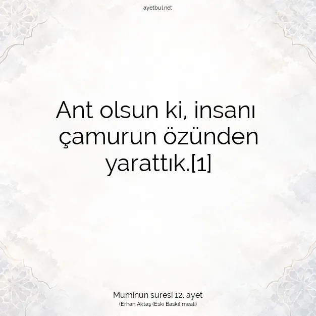 Ayetbul | Kuran Mealleri | Quran | Müminun suresi 12. ayet