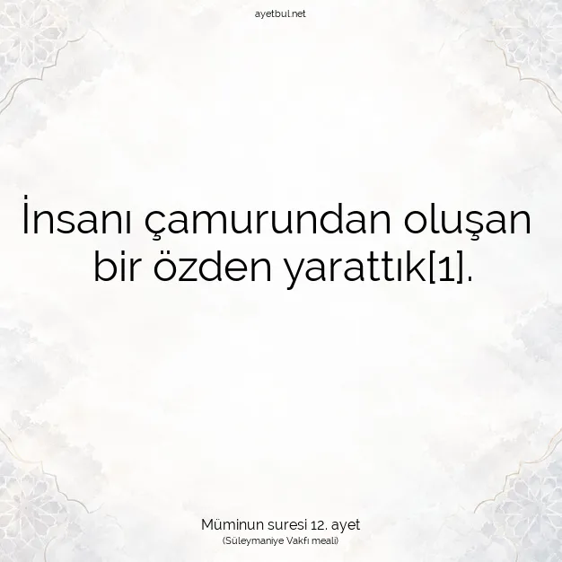 Ayetbul | Kuran Mealleri | Quran | Müminun suresi 12. ayet