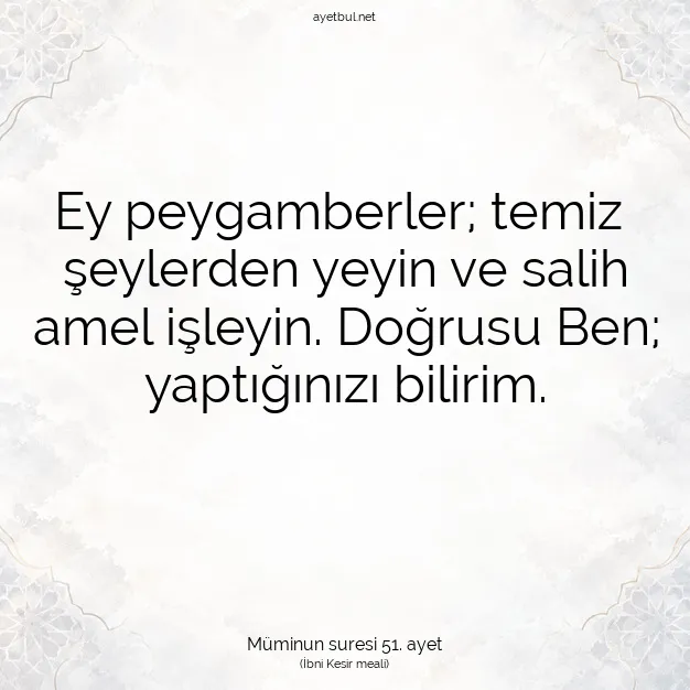 Ayetbul | Kuran Mealleri | Quran | Müminun suresi 51. ayet