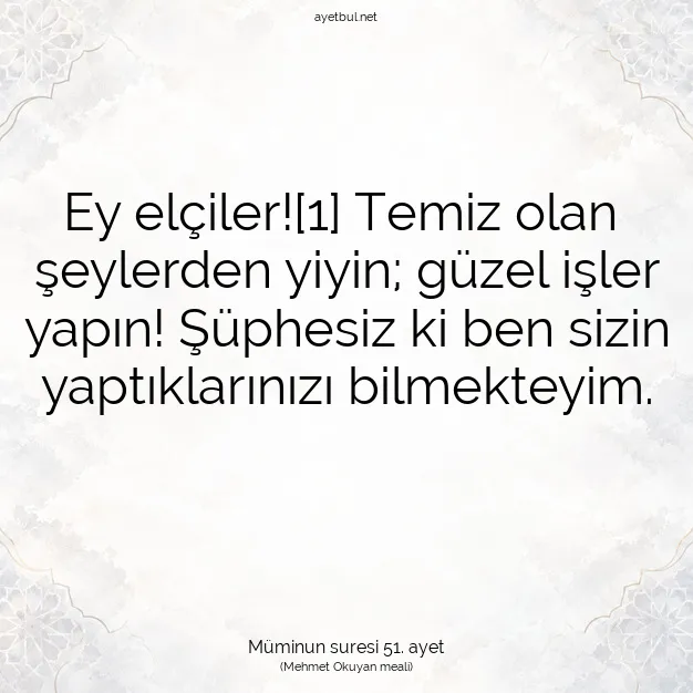Ayetbul | Kuran Mealleri | Quran | Müminun suresi 51. ayet