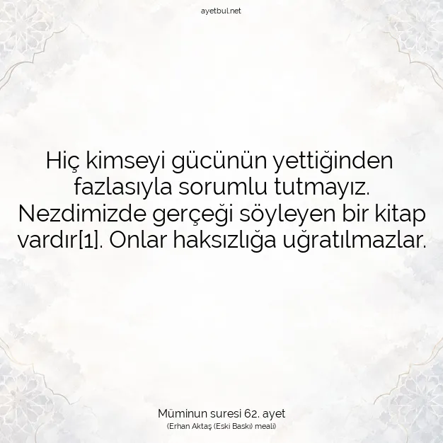 Ayetbul | Kuran Mealleri | Quran | Müminun suresi 62. ayet