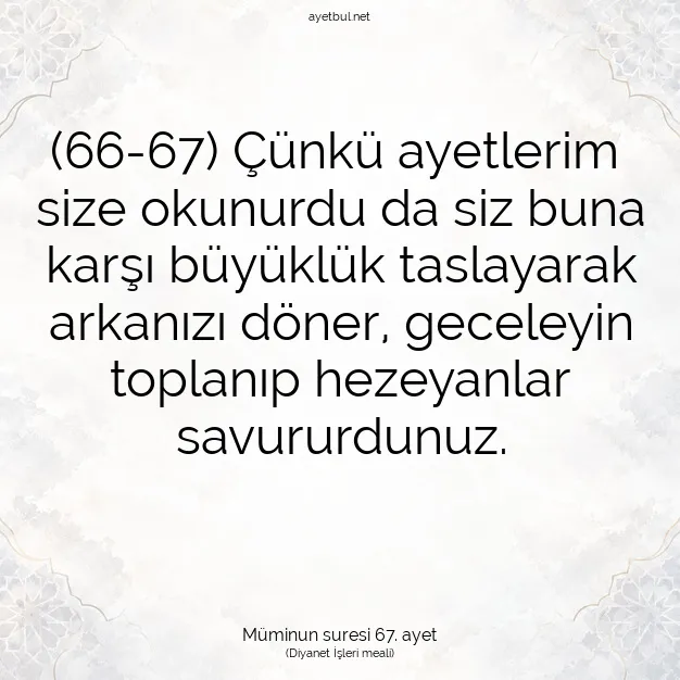 Ayetbul | Kuran Mealleri | Quran | Müminun suresi 67. ayet