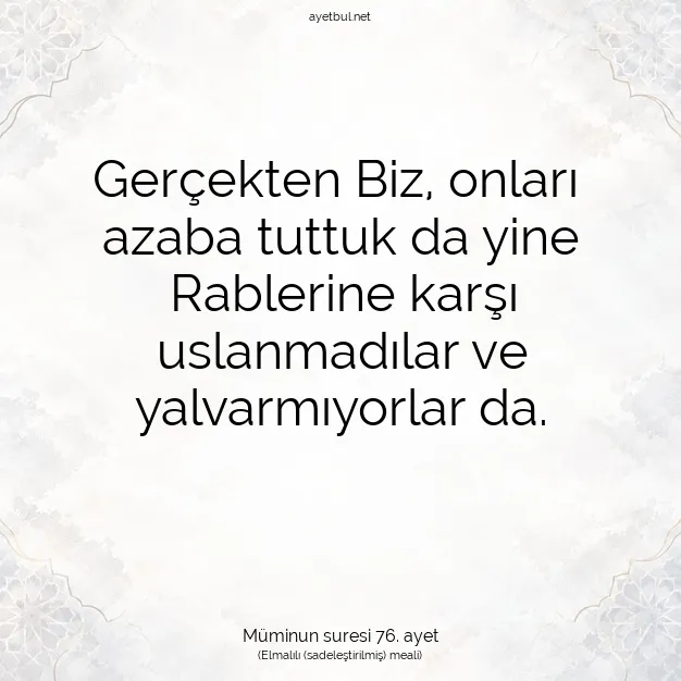 Ayetbul | Kuran Mealleri | Quran | Müminun suresi 76. ayet