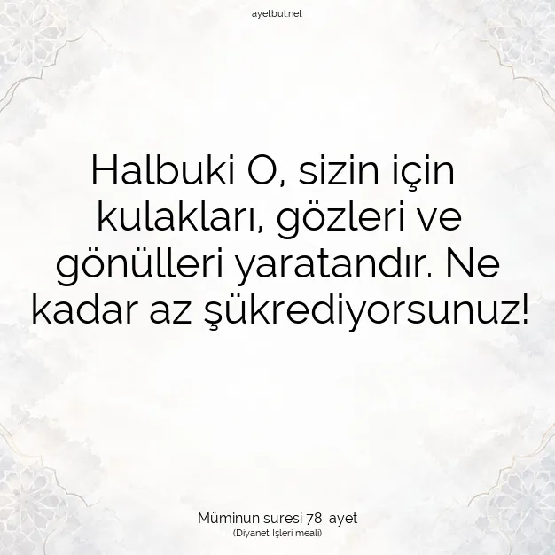 Ayetbul | Kuran Mealleri | Quran | Müminun suresi 78. ayet