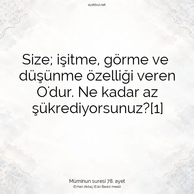 Ayetbul | Kuran Mealleri | Quran | Müminun suresi 78. ayet