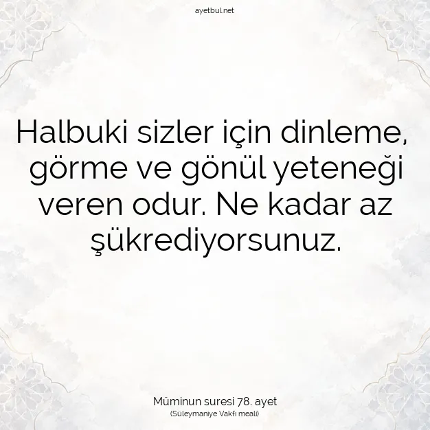 Ayetbul | Kuran Mealleri | Quran | Müminun suresi 78. ayet