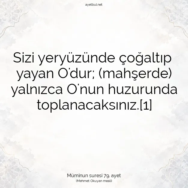 Ayetbul | Kuran Mealleri | Quran | Müminun suresi 79. ayet