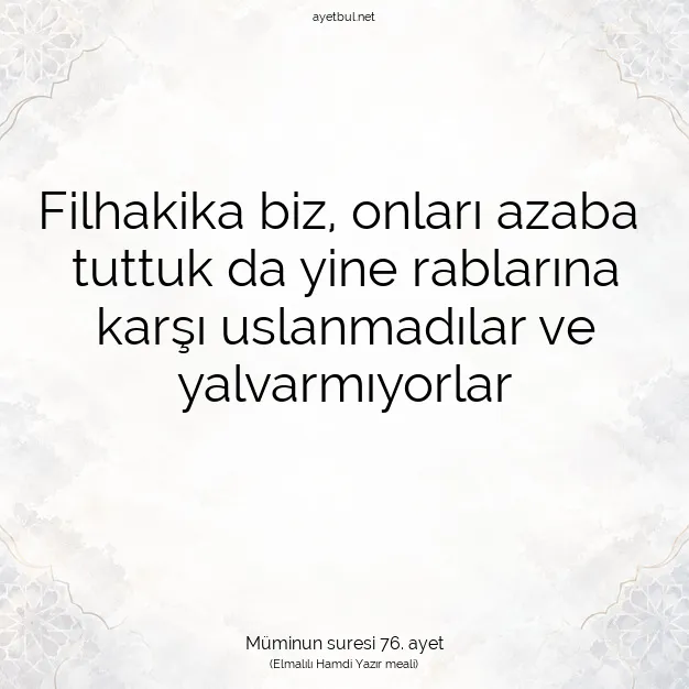 Ayetbul | Kuran Mealleri | Quran | Müminun suresi 76. ayet