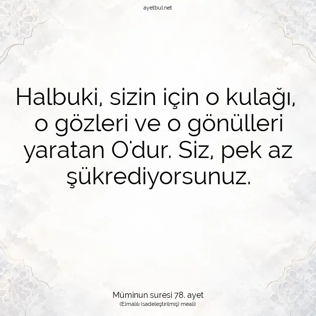 Ayetbul | Kuran Mealleri | Quran | Müminun suresi 78. ayet