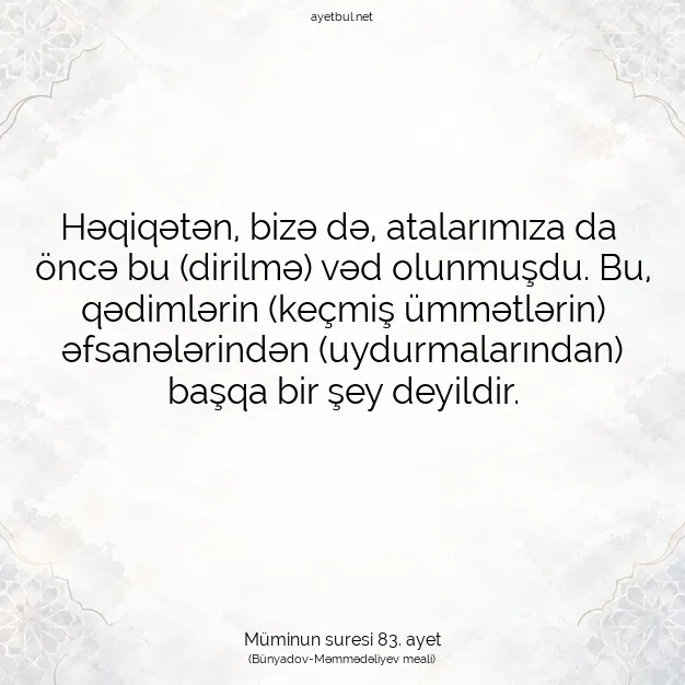 Ayetbul | Kuran Mealleri | Quran | Müminun suresi 83. ayet