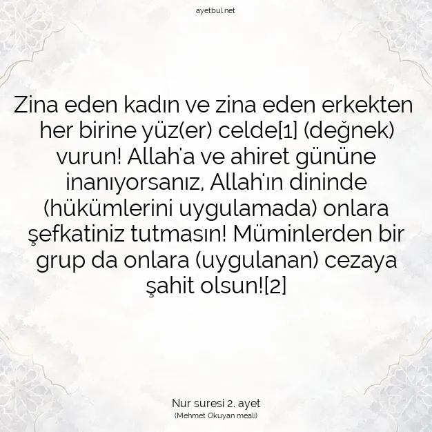 Ayetbul | Kuran Mealleri | Quran | Nur suresi 2. ayet