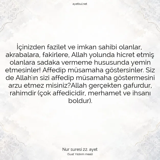 Ayetbul | Kuran Mealleri | Quran | Nur suresi 22. ayet