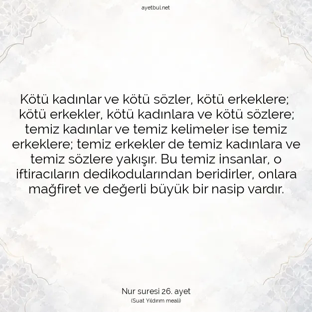 Ayetbul | Kuran Mealleri | Quran | Nur suresi 26. ayet