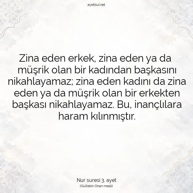 Ayetbul | Kuran Mealleri | Quran | Nur suresi 3. ayet