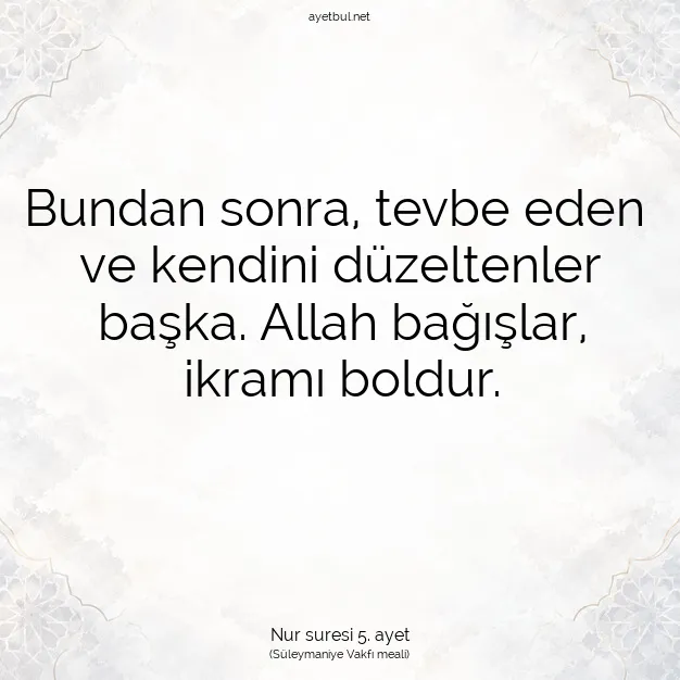 Ayetbul | Kuran Mealleri | Quran | Nur suresi 5. ayet