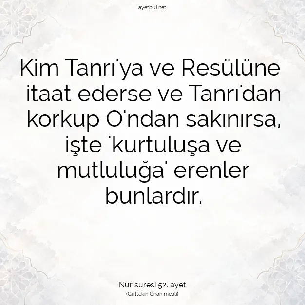 Ayetbul | Kuran Mealleri | Quran | Nur suresi 52. ayet
