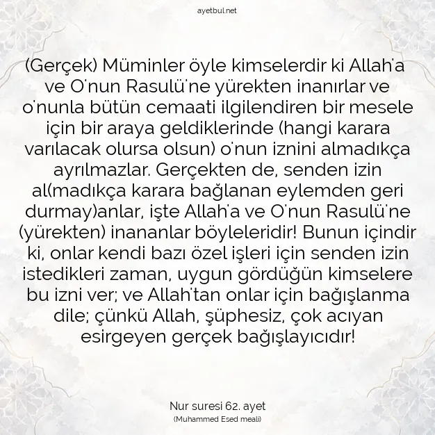 Ayetbul | Kuran Mealleri | Quran | Nur suresi 62. ayet