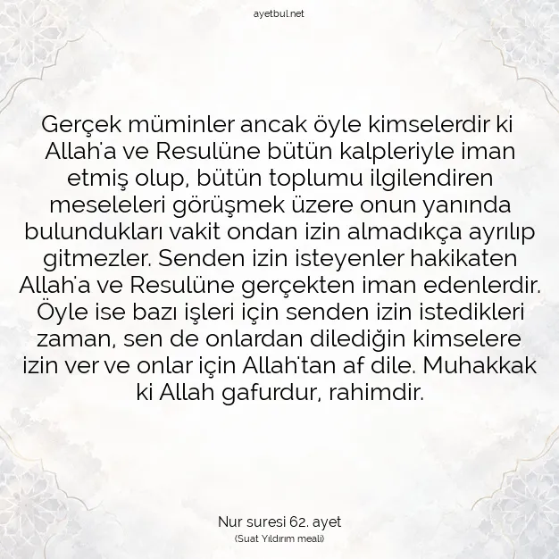 Ayetbul | Kuran Mealleri | Quran | Nur suresi 62. ayet