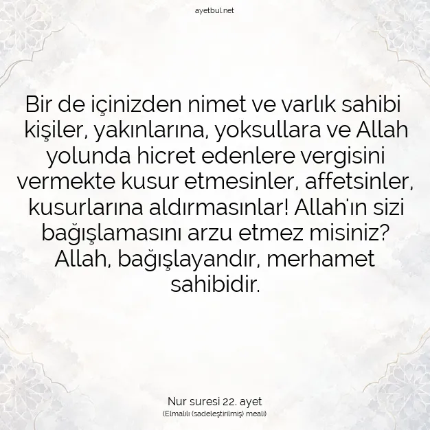 Ayetbul | Kuran Mealleri | Quran | Nur suresi 22. ayet
