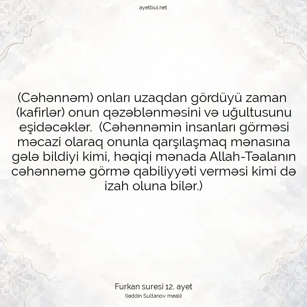Ayetbul | Kuran Mealleri | Quran | Furkan suresi 12. ayet