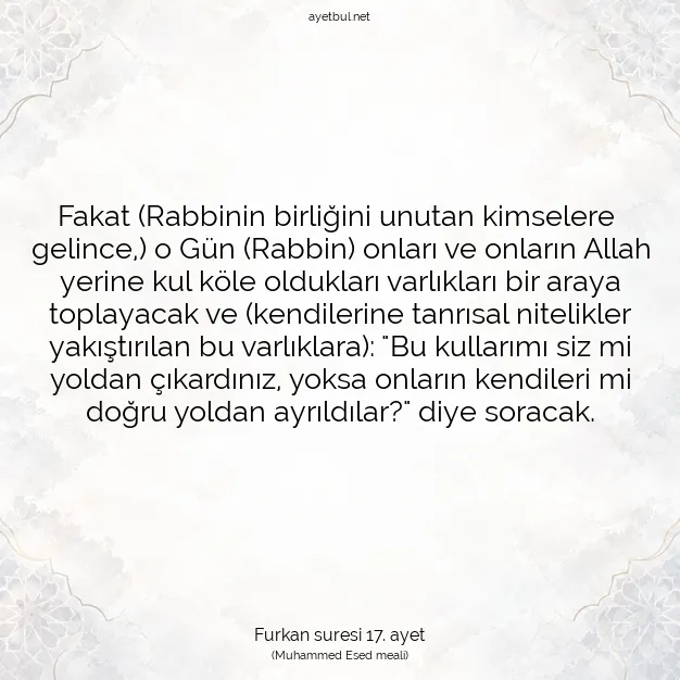 Ayetbul | Kuran Mealleri | Quran | Furkan suresi 17. ayet