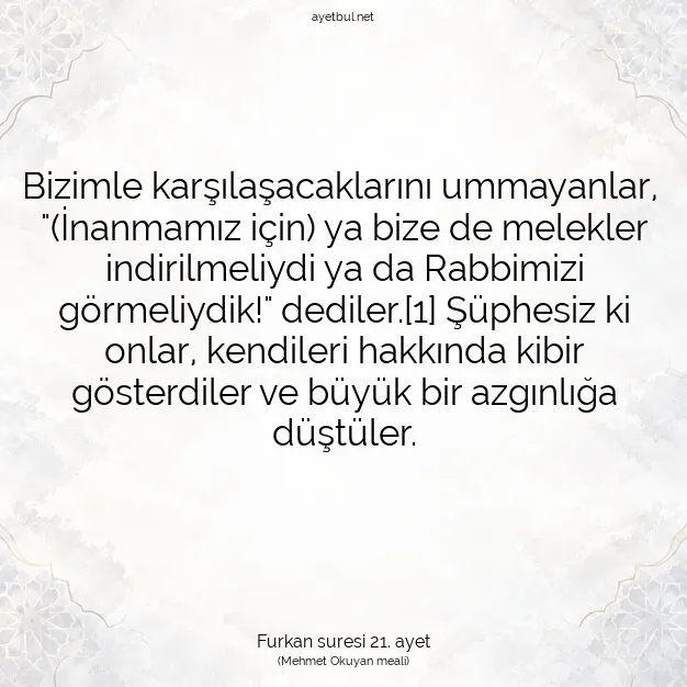 Ayetbul | Kuran Mealleri | Quran | Furkan suresi 21. ayet
