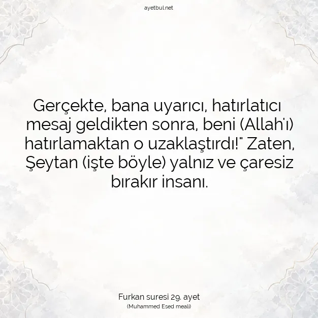 Ayetbul | Kuran Mealleri | Quran | Furkan suresi 29. ayet
